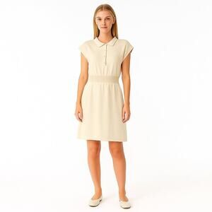 2/$30 Dazy Fit and Flare Shirt Dress Cap Sleeve Beige Small #A0366 TRB2